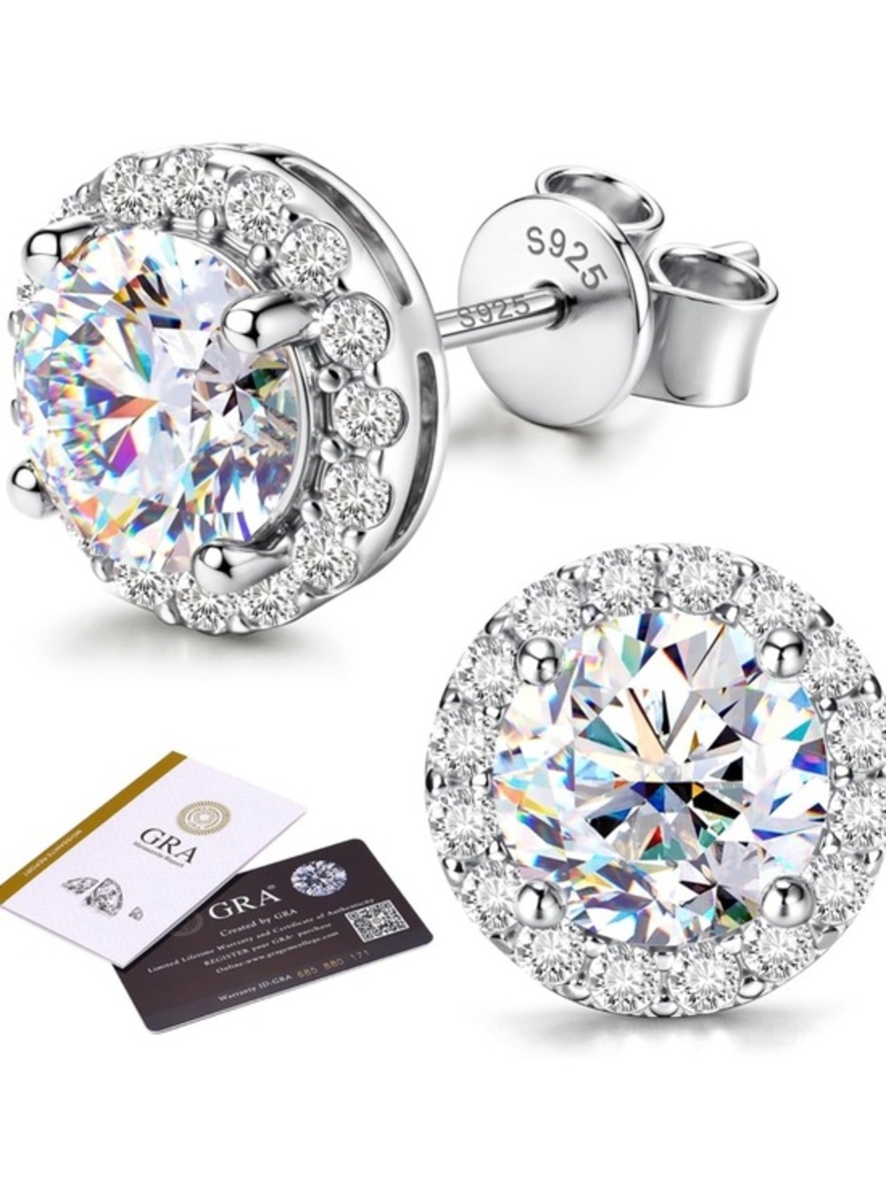 S925 Silver White Cubic Zirconia Halo Stud Earrings - Classic Sparkle